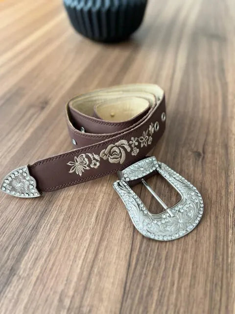 Cinto - Couro Horse Nescau/Bordado Florência