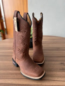 Texana Jessica - Couro Horse Nescau/Bordado Ramos Marrom