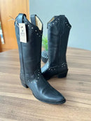 Texana Marina Bico Fino - Couro Látego Preto/Sem Bordado All-Black com Metais