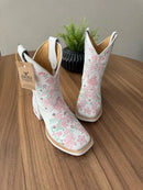 Texana Maitê Capota - Couro Floatter Branco/Bordado Florência Rosa e Verde