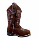 BotaFaca Heloísa \n                                    - Couro Nobuck Chocolate | Bordado Roxo e Branco