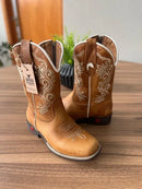 Texana Jessica Infantil - Couro Fóssil Havana/Bordado Ramos Bege