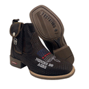 BotinaCanivete Florão Americano \n                                    - Com Menino do Agro | Couro Nobuck Chocolate Estilizado em Tilápia