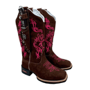 BotaFaca Primavera\n                                    - Couro Nobuck Chocolate | Bordado Rosa