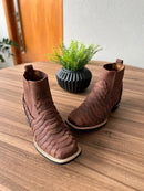 Botina Hugo - Couro Horse Nescau/ Bordado Escamada