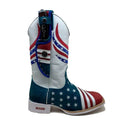 BotaFaca Americana Gold\n                                    - Couro Cano Napa Flay Branco | Couro Gaspea Fóssil Bic e Vermelho | Bordado Estrelas Brancas