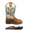 BotaFaca Boi Nelore\n                                    - Couro Cano Napa Flay Bege | Couro Gaspea Fóssil Havana | Bordado Preto