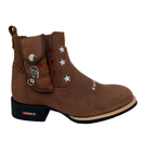 BotinaCanivete Americana\n                                    - Couro Crazy Horse Nescau | Tiras Couro Mustang | Estrelas Brancas