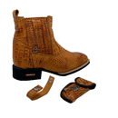 BotinaCanivete Croco\n                                    - Couro Látego Mostarda Estilizado em Jacaré