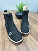 Botina Cássio - Couro Nobuck Preto/ Bordado Símbolo Time