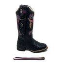 BotaFaca Touro Brinco\n                                    - Couro Látego Preto | Gáspea Estilizado em Avestruz | Detalhes Rosa