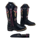 BotaFaca Touro Brinco\n                                    - Couro Látego Preto | Gáspea Estilizado em Avestruz | Detalhes Rosa