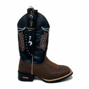 BotaFaca Cara de Touro\n                                    - Couro Cano Látego Preto | Couro Gáspea Látego Marrom | Touro Branco