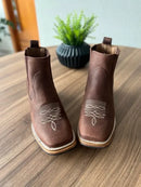 Botina Murilo - Couro Horse Nescau/ Florão Bege (Solado Madeira)