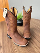 Texana Antônio - Couro Horse Nescau/Bordado Geométrico Laranja