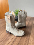 Texana Maitê Infantil - Couro Off-White/Bordado Florência Bege com Metais