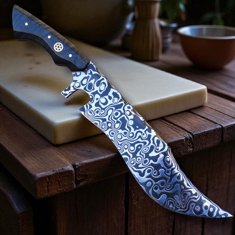 Faca Artesanal em Aço Damasco – Edição Colecionador – Padrão Aleatório – 11" Lâmina