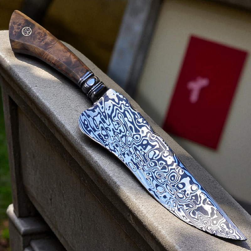 Faca Artesanal em Aço Damasco – Edição Colecionador – Padrão Aleatório – 10" Lâmina