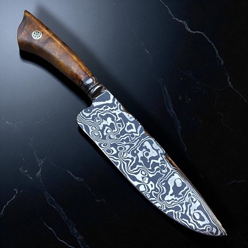 Faca Artesanal em Aço Damasco – Edição Colecionador – Padrão Aleatório – 10" Lâmina