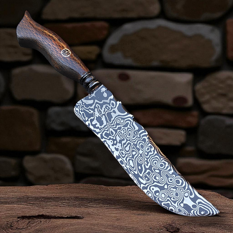 Faca Artesanal em Aço Damasco – Edição Colecionador – Padrão Aleatório – 9" Lâmina