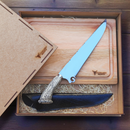 Kit Presente Pampa Bianco – Faca artesanal P/Churrasco + Tabua  churrasco + Caixa P/Presente + Case em Couro