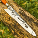 Faca Artesanal para Churrasco - Modelo Agro é Top com Cabo  c/ pingente trator + Case especial em couro