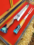 Kit de Churrasco  Lâmina Maçom com Cabo Maçom + Garfo  com Cabo Maçom +caixa em madeira