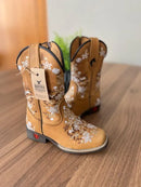 Texana Maitê Infantil - Couro Fóssil Havana/Bordado Florência Marrom e Bege