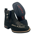 BotinaCanivete Tradicional\n                                    - Com Menina da Pecuária | Couro Nobuck Estilizado em Tilápia Preto | Bordado Bege