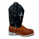 BotaFaca Fé\n                                    - Couro Cano Látego Preto | Couro Gáspea Látego Mostarda Queima Aramado | Fé Branco