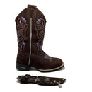 BotaFaca Heloísa \n                                    - Couro Nobuck Chocolate | Bordado Roxo e Branco