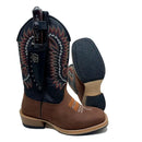 BotaFaca Rústica \n                                    - Couro Cano Floater Preto | Couro Gáspea Crazy Horse Nescau | Bordados Vermelho e Ferrugem