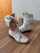 Texana Fabiana Infantil com Kit Canivete - Couro Floatter Branco/Bordado Símbolos