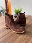 Botina Murilo - Couro Horse Nescau/ Florão Bege (Solado Madeira)