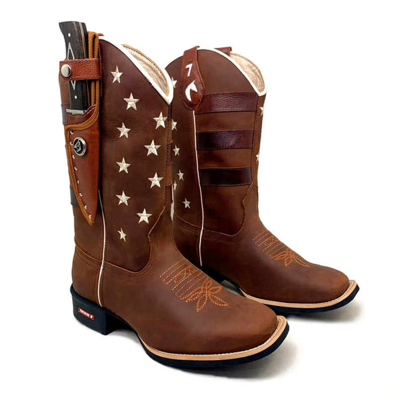 BotaFaca Americana\n                                    - Couro Crazy Horse Nescau | Bordado Branco