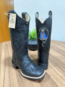 Texana Maria Alice - Couro Látego Preto/ Bordado Tribal  Preto com Cruz e Padroeira