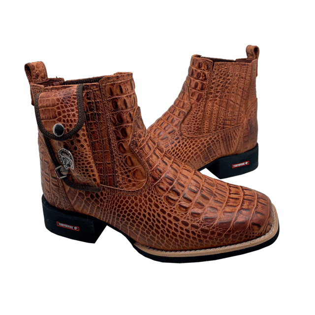 BotinaCanivete Croco\n                                    - Couro Látego Pinhão Estilizado em Jacaré