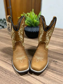 Texana Jessica Infantil - Couro Fóssil Havana/Bordado Ramos Bege