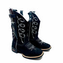 BotaFaca Aramada\n                                    - Couro Nobuck Preto | Bordado Branco