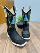 Texana João - Couro Nobuck e Tilápia Preto/ Bordado Padroeira Azul