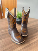 Texana Benício - Couro Látego Marrom/Bordado Touro Laranja