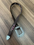 Cinto - Couro Horse Cappuccino/Bordado Flor