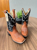 Texana André - Couro Látego Preto e Horse Telha/Bordado Ramos Branco