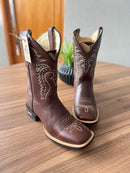 Texana Bruno - Couro Látego Marrom/Bordado Ramos Marrom com Metais