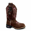 BotaFaca Heloísa \n                                    - Couro Nobuck Chocolate | Bordado Rosa Claro