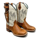 BotaFaca Mulas\n                                    - Couro Cano Napa Flay Bege | Couro Gaspea Fóssil Havana | Bordado Preto