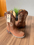 Texana Alice Infantil - Couro Horse Nescau/Bordado Tribal Bege