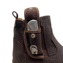 BotinaCanivete Florão Americano \n                                    - Com Menino da Pecuária | Couro Nobuck Chocolate Estilizado em Tilápia