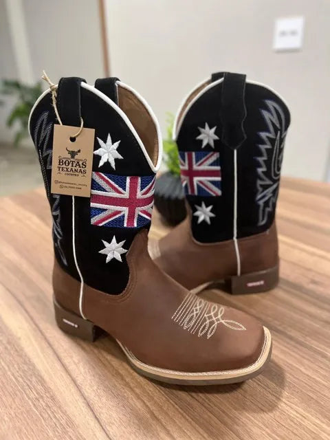 Texana Tom - Nobuck Preto e Couro Horse Nescau/ Bordado Reino Unido