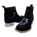 BotinaCanivete Boi Nelore\n                                    - Couro Nobuck Preto | Bordado Branco